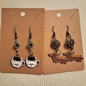 Kitty Cafe and Dachshund Earrings Set